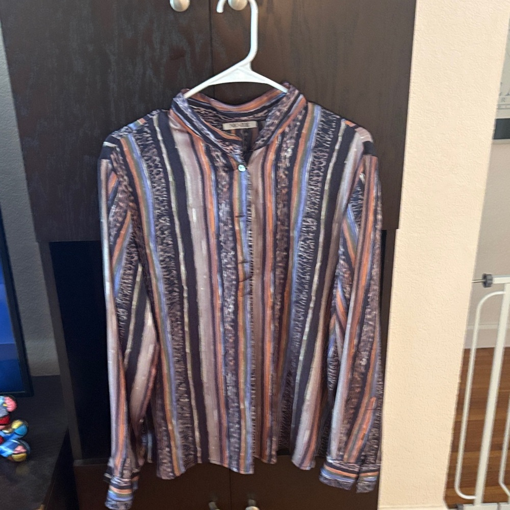 NIC+ZOE Striped Top in Brown, Black & Cream. Versatile styling and lightweight!